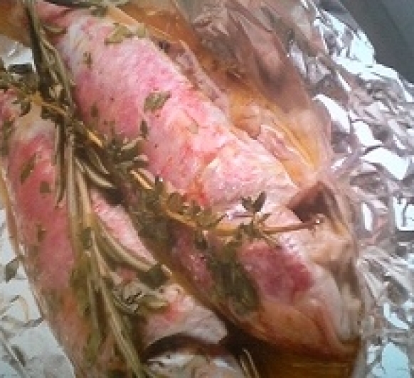 SALMONETES EN PAPILLOTE CON GUARNICION DE VERDURAS