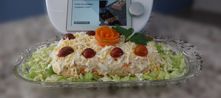 PUDIN DE GAMBAS, CANGREJO Y ATÚN.