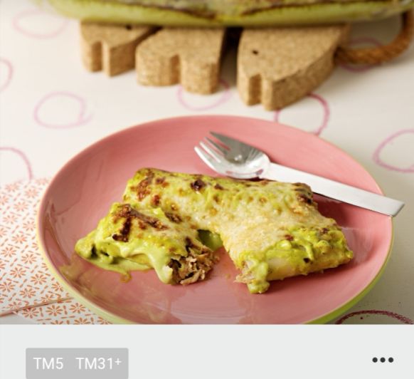 Canelones de atún y bechamel de calabacín