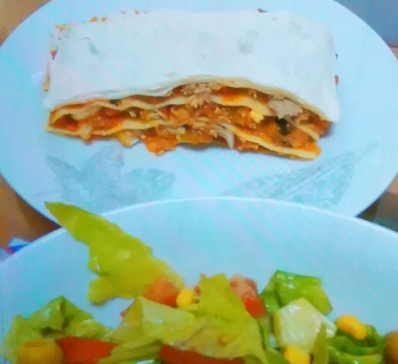 Lasaña fria de pisto y atun